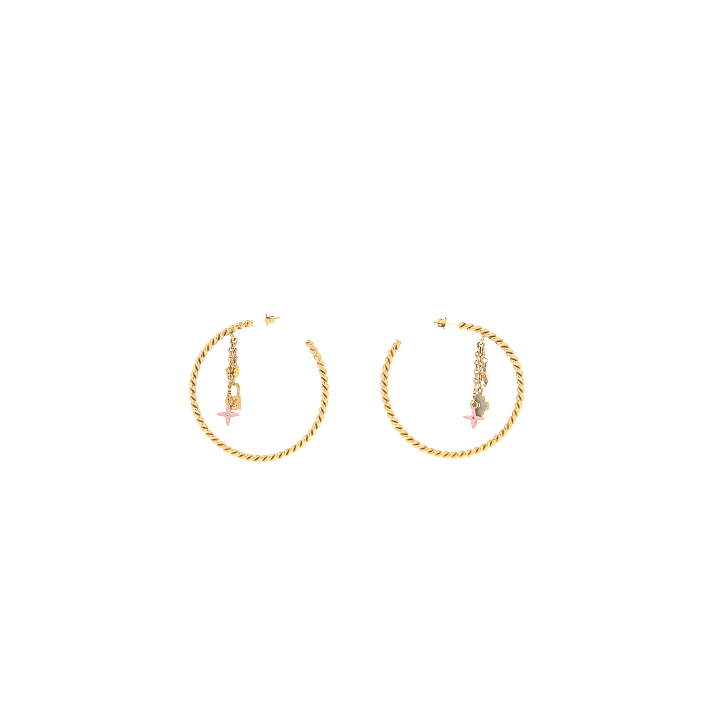 LOUIS VUITTON GOLD TONED SWEET MONOGRAM ENAMEL HOOP EARRINGS M65592